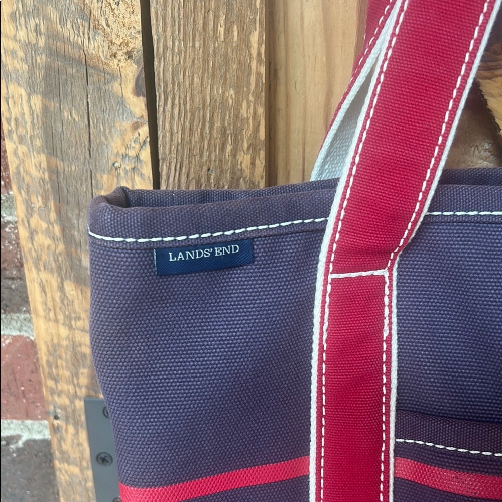Lands' End Red and Black Tote Bag Durable Canvas - Picture 2 of 13
